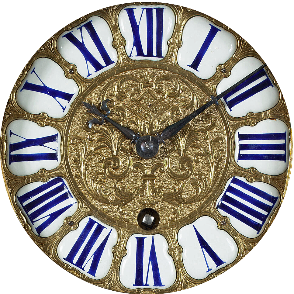 Roman numerals on a clock dial with 12 enamel cartouches  (cadran � douze) early 18th c.