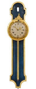 A South German Louis XVI polychrome and parcel gilt rack wall timepiece, circa 1780.